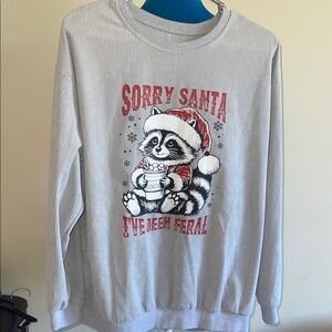 SHEIN Gray Sorry Santa Raccoon Sweatshirt